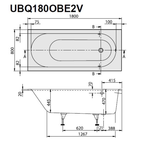 Ванна акриловая Villeroy and Boch Oberon белая 180х80 см UBQ180OBE2V-01